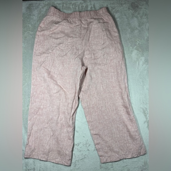 Cynthia Rowley 100% Linen Wide Leg Cropped Pull One Elastic Waist Pink Pants L - Picture 11 of 16